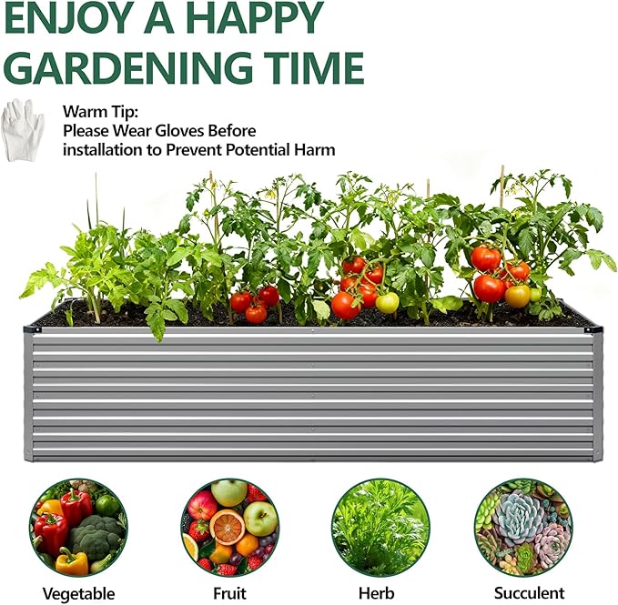 Vengarus 12x2x2FT Galvanized Raised Garden Bed Kit, Large Rectangle Elevated Planter for Vegetables, Flowers, Herbs and Succulents - 359 Gallon Capacity,Silver Vengarus