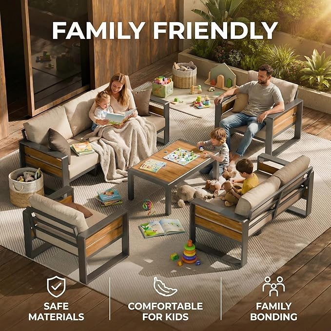 ZANDOR Aluminum Outdoor Patio Furniture Set, 5-Piece Metal Modern Outside Sectional Conversation Lawn Furniture with Coffee Table & Washable Thick Cushions,Seating Sofa for Garden/Backyard/Porch Grey ZANDOR%7CCraftingYourOutdoorElegance
