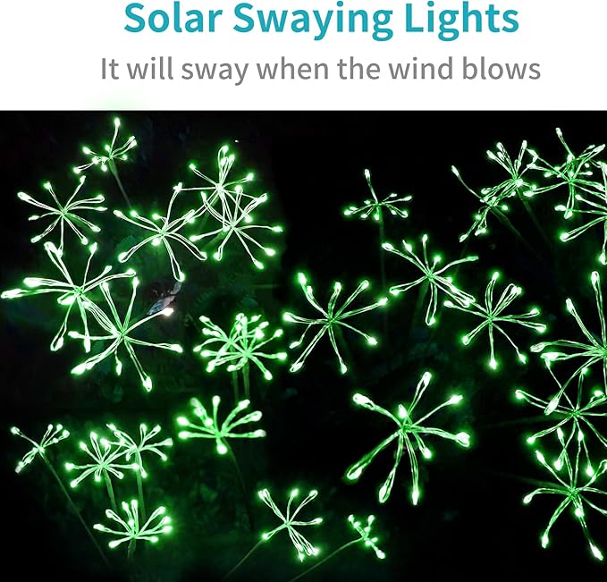 JJGoo Solar Garden Lights, New Upgraded 2 Pack Solar Swaying Starburst Light, Waterproof Fireworks Outdoor Lights, Yard Patio Pathway Decoration, Green JJGoo