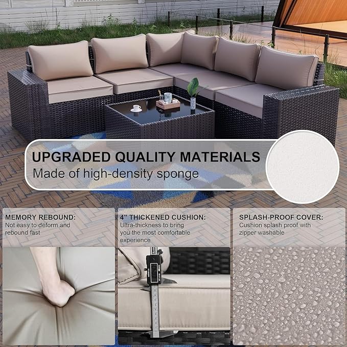 Kullavik 10 Pieces Outdoor Patio Furniture Set,PE Wicker Rattan Sectional Sofa Patio Conversation Sets with 43" 55000BTU Gas Propane Fire Pit Table,Swivel Rocking Chairs Set,Sand KULLAVIK