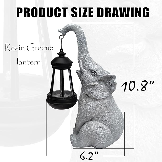 Elephant Solar Garden Statues,Resin Elephant Figurine Decorations with Solar Lights Lantern, Outdoor Figurines Lawn Garden Statue Decor Art for Lawn,Yard, Balcony Ornament. Qobumy