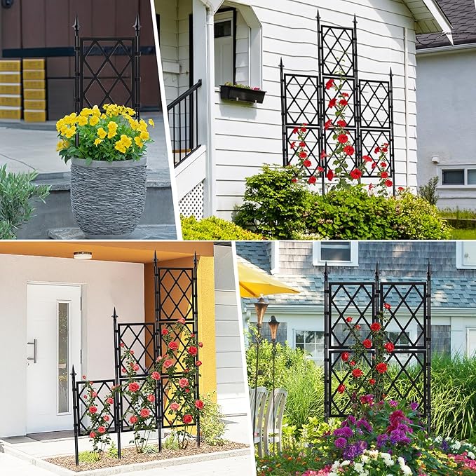 5.25FT Garden Trellis for Climbing Plants Outdoor, Black Iron Pipe Support Fence,Metal Wall Lattice Climbing Frame for Potted Plants Indoor for Ivy Vines Vegetable Flower, Patio, Lawn, Yard, Backyard ParseBio