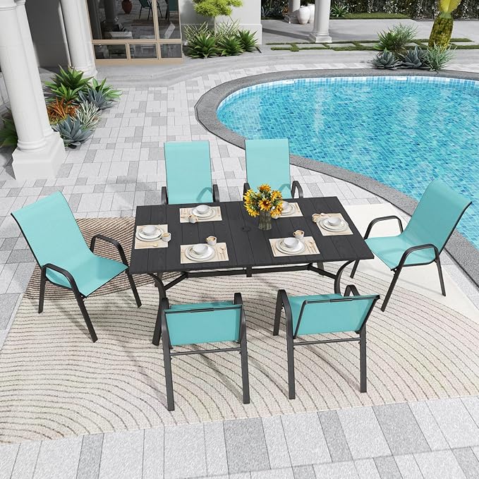 Patio Chairs Set of 8, Stackable Outdoor Dining Chairs for All Weather Textilene Fabric & Metal Frame, Outdoor Chairs Set for Backyard Deck Garden Vimstora