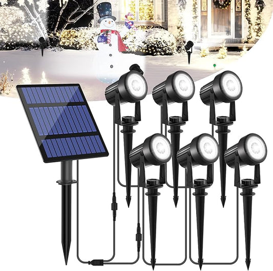T-SUNUS Christmas Solar Garden Spotlight Outdoor 6-in-1 White Landscape Spot Lights IP65 Waterproof Separated Panel Dusk to Dawn 6000K Spotlights for Tree Yard Driveway Pathway Porch Walkway Halloween T-SUNUSLighting