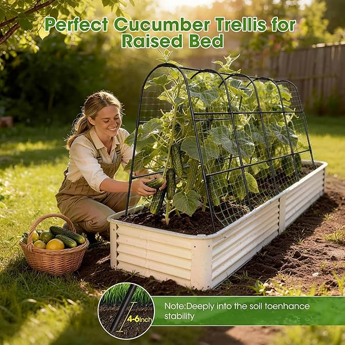 Cucumber Trellis for Raised Bed,U-Shape Garden Trellis for Climbing Plants Outdoor, Metal Arch Vegetables Trellis, Plant Support for Vine (Black, 63" Lx21.6 Wx47.2 H-Large) MQHUAYU