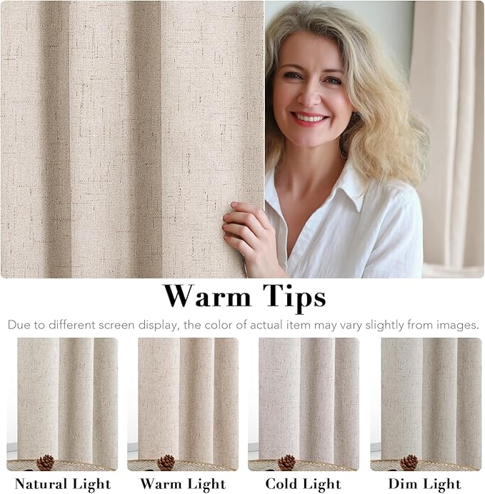 H.VERSAILTEX Linen Blackout Curtain Durable Thick Textured Linen Look 100% Blackout Patio Door Curtain Anti Rust Grommet Extra Wide Sliding Door Curtain Panel, W100 x L84 inch - Natural (Pack of 2) HVERSAILTEX