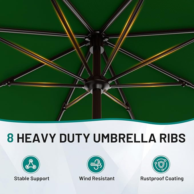 AreShark 9 FT Patio Umbrella for Outdoor, Outdoor Table Umbrella with Push Button Tilt and Crank, Outdoor Patio Umbrellas with 8 Sturdy Ribs for Market, Garden, Pool (Dark Green) Rootora