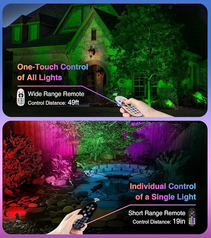 SUNVIE RGBW Spot Lights Outdoor Color Changing Landscape Lighting 12W LED Outdoor Spotlights with Remote Control 120V Waterproof Colored Spotlights for House Garden Yard Tree Decorative, 6 Pack SUNVIE