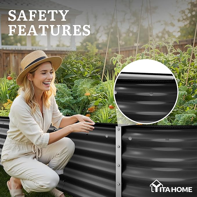 YITAHOME 17" Tall 9 in 1 Raised Garden Bed Kit,96x24 in Large Galvanized Metal Planter Box with Gloves & Safety Rubber, Outdoor Flower Bed for Plants Vegetables Flowers, Black YITAHOME