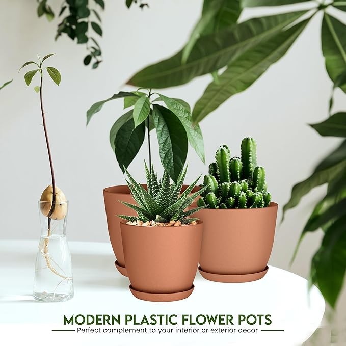 Utopia Home - Plastic Terracotta Pots with Drainage - 7/6.6/6/5.3/4.8 Inches Flower Pots for Indoor Planter - Pack of 5 Plastic Planters, Cactus, Succulents Pot UTOPIAHOME