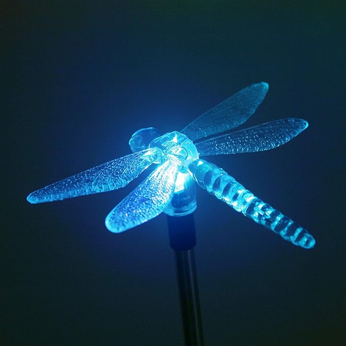 Waterproof Outdoor Solar Garden Stake Light with Vivid Color Charging Figurine –Dragonfly LED Garden Landscape Lawn Lamp for Flower Beds Backyards Decoration, 1Pack EZiGarden
