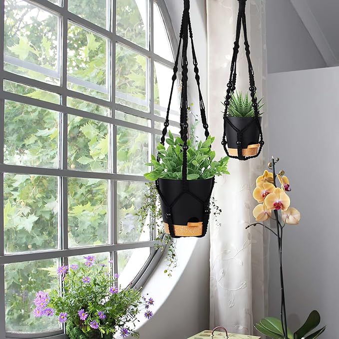 GARDIFE Hanging Planters for Indoor Plants,5Pcs Hanging Basket for Indoor Boho Home Decor,Macrame Plant Hanger,35 Inches,29Inch,23Inch, Ivory,Self Watering Planters, 7/6.5/6/5.5/5 Inch,Black&Black GARDIFE