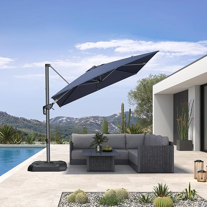 PURPLE LEAF 8 Feet Patio Umbrella Outdoor Cantilever Square Umbrella Aluminum Offset Umbrella with 360-degree Rotation for Garden Deck Pool Patio, Navy Blue PURPLELEAF