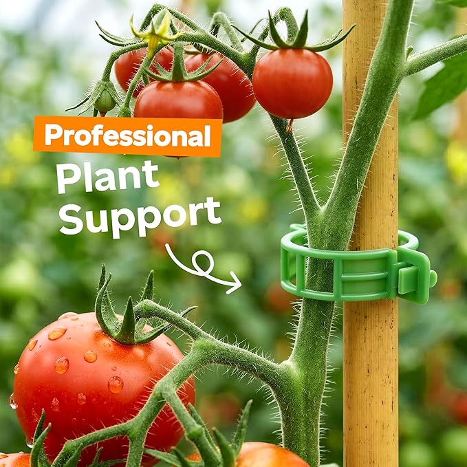 100pcs Tomato Clips for Climbing plants, Plastic Trellis Plant Support Clips for Garden, Reusable Clips for Supporting Grape Tomato Vine and Vegetables Plants to Grow Upright Makes Plants Healthier LOOHOI