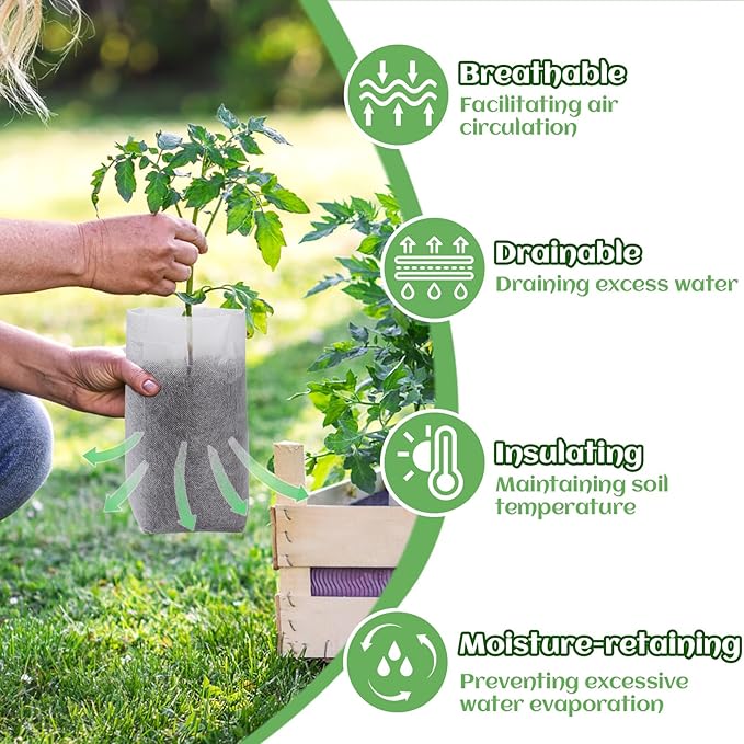 Cosweet 11.6''H Deep Nursery Grow Bags, Non-Woven Fabric Planting Pots for Indoor and Outdoor Garden Growing Seedlings Vegetables Flowers Fruits (60 PCS) Cosweet