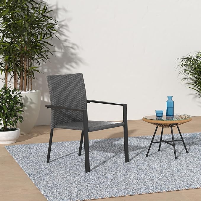 Best Choice Products Set of 2 Stackable Outdoor Wicker Dining Chairs All-Weather Firepit Armchair w/Armrests, Steel Frame for Patio, Deck, Garden, Yard - Gray BestChoiceProducts