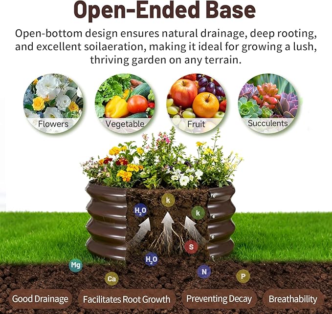 GOOZOO 2PC Galvanized Planter Raised Garden Beds, 2x2x1ft Raised Garden Bed Kit for Gardening Outdoor, Round Metal Land Planter Box for Vegetables, Fruits, Flowers（Brown） GOOZOO
