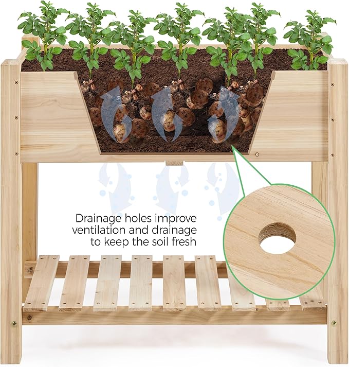 Yaheetech 34x18x30in Horticulture Raised Garden Bed 2pcs Planter Box with Legs & Storage Shelf Wooden Elevated Vegetable Growing Bed for Flower/Herb/Patio/Balcony, Natural Wood Yaheetech