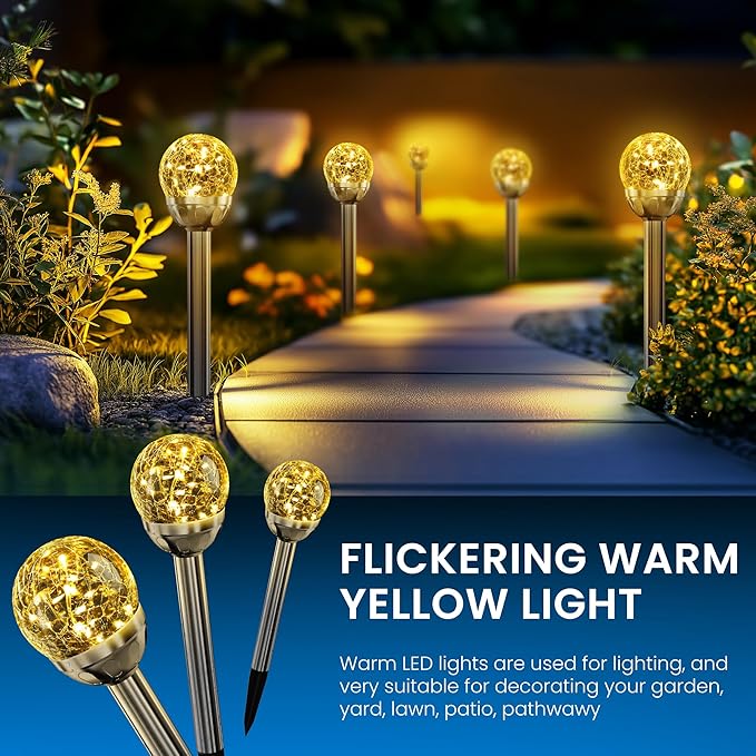 SOLPEX Solar Garden Lights String - 3 Pack Warm White, Solar Powered Cracked Glass Ball, Waterproof for Outdoor & Patio Decoration Solpex