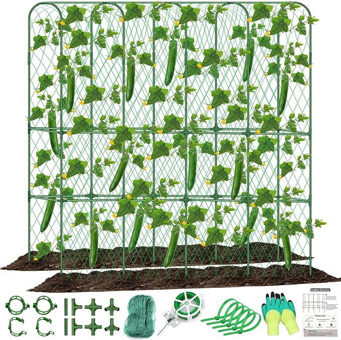 Cucumber Trellis for Raised Bed 5.4x5.5ft U-Shape Adjust Metal Garden Trellis for Climbing Plants Outdoor with Climbing Net Vegetable Arch Trellises Support Plant for Tomato Pea Fruit Squash Trellises LifeisLuck
