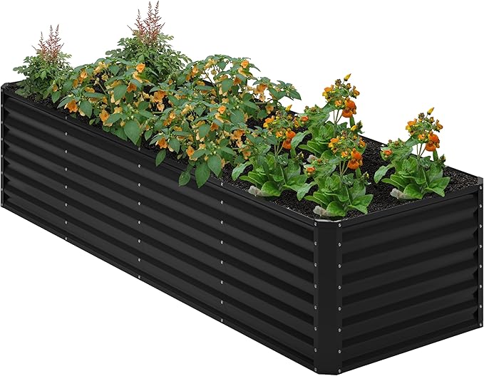 8x2x2FT Galvanized Raised Garden Bed,Planter Raised Beds-Metal Garden Box,Large Plant for Outdoor Planting, Vegetables Bed，Flower,herb-Black Home