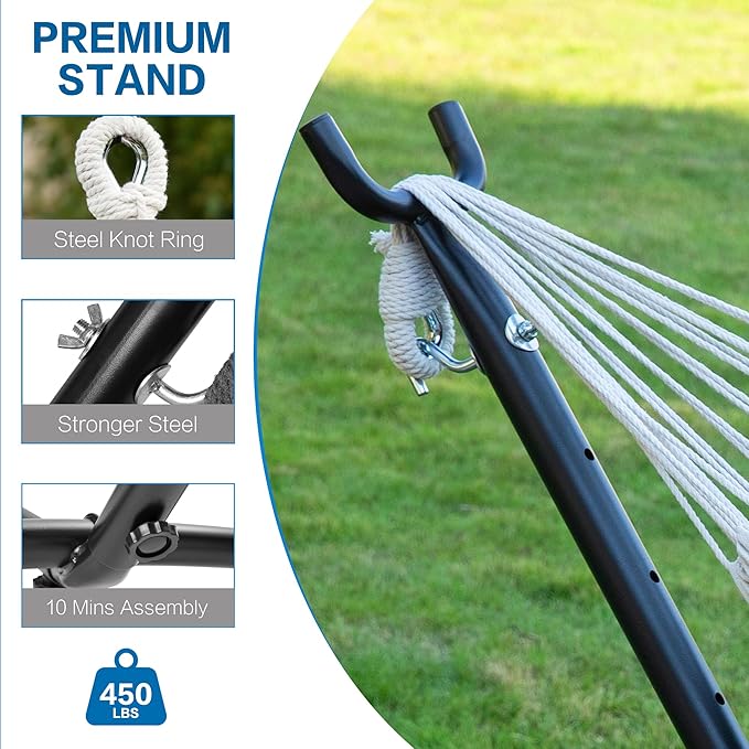 PNAEUT Double Hammocks with Stand for Outside, Portable Space Saving Heavy-Duty Steel Stand for Indoor Outdoor Patio, 450 lbs Capacity (Tropical) PNAEUT