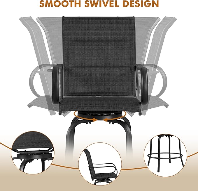 Yaheetech 2 Piece Patio Swivel Bar Stools Texteline Bistro Chairs with High Back/Armrest/Footrest, All Weather Padded Seating Outdoor Furniture Height Outdoor Chairs for Outside, Lawn & Garden Yaheetech