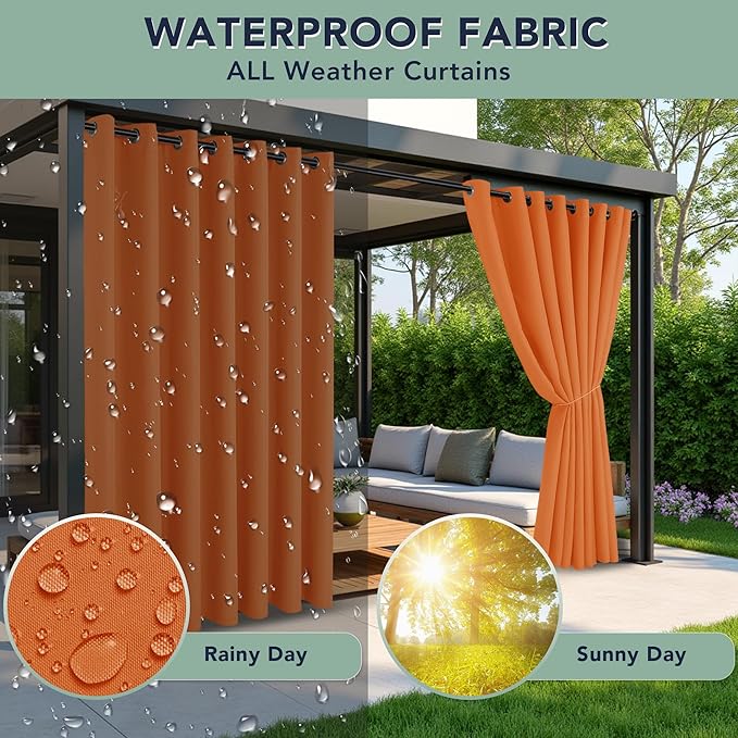 Outdoor Curtains for Patio Waterproof - 6 Panels Privacy Weatherproof Outside Curtains with Grommets for Pergola, Gazebo, Porch, Cabana, Balcony, 54 x 108 Inch, Mecca Orange RichSets