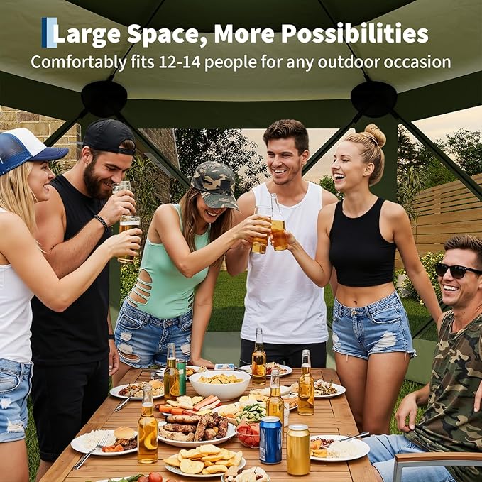 13x13FT 6-Sided Pop Up Gazebo Tent，One-Push Setup Canopy Tent with Removable Canopy Top & Wind Cloths, Outdoor shelter for Camping, Backyard Parties, Outdoor Events - Army Green GarveeLife