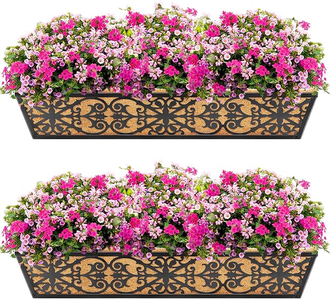 2 Pack 30 Inch Window Boxes Planters Railing Planter Box with Adjustable Brackets & Coco Liners Fabric Plant Grow Bags Deck Railing Planter Boxes Balcony Hanging Flower Box for Outdoor Plants KarlliuHOMEGARDEN