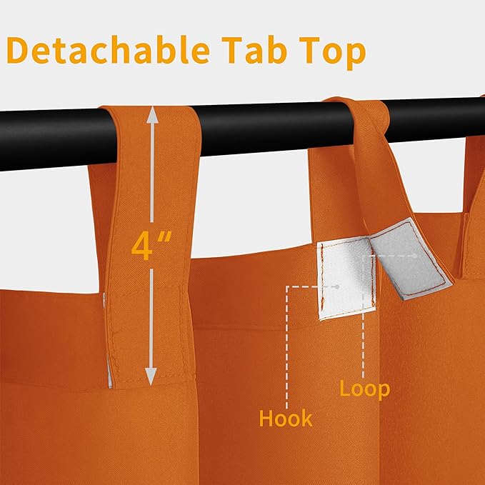 Easy-Going Outdoor Patio Curtains Detachable Tab Top Windproof Weatherproof Curtain for Cabana, Porch, Pergola and Gazebo, Tab Bottom Drape, 2 Panels, 54W x 84L inch, Orange Easy-Going