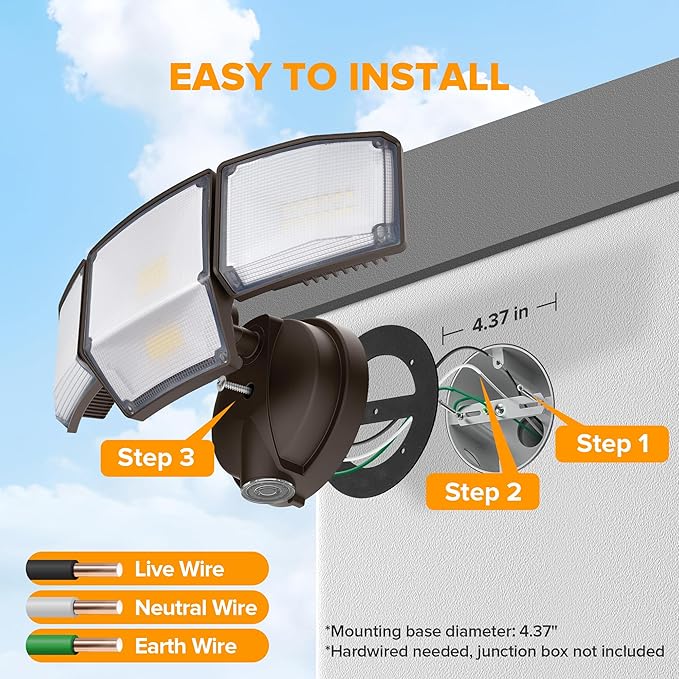 LUTEC 80W Dusk to Dawn Flood Lights Outdoor, 9000LM Super Bright LED Security Light with Photocell, IP65 Waterproof, 5000K Daylight, Hardwired 4 Heads Floodlight for Garage, Yard, Patio (Brown) LUTEC