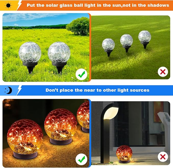Solar Globe Lights Outdoor Waterproof-Solar Balls-Solar Garden Lights-Orbs for Outside 2 Pack Cracked Glass Ball for Lawn Patio Yard Backyard Decorations MLKNK