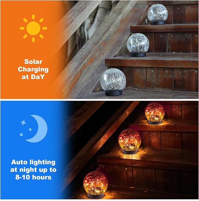 Solar Globe Lights Outdoor Waterproof-Solar Balls-Solar Garden Lights-Orbs for Outside 2 Pack Cracked Glass Ball for Lawn Patio Yard Backyard Decorations MLKNK