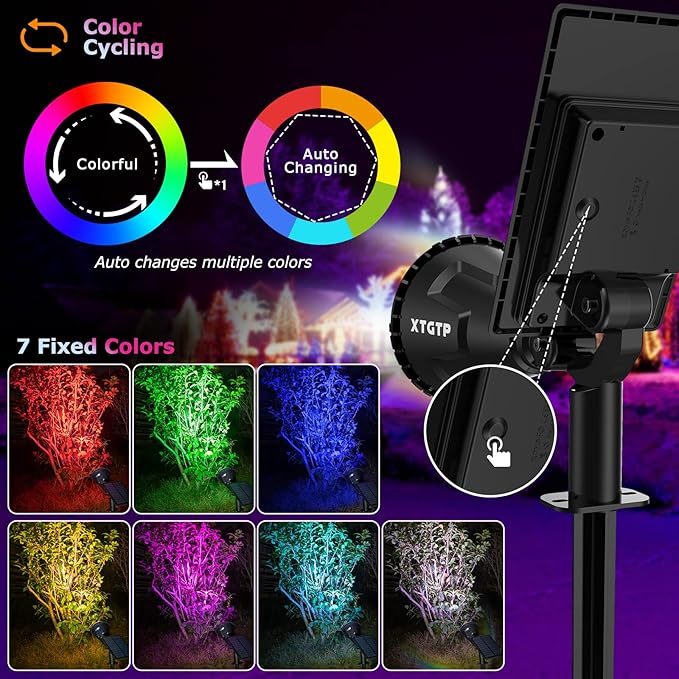 Solar Color Spot Lights Outdoor, 21 LEDs Color Changing Outdoor Lights, IP67 Waterproof RGB Multicolor Yard Solar Spotlights Auto On/Off for Pathway Garden Pool Patio Tree XTGTP