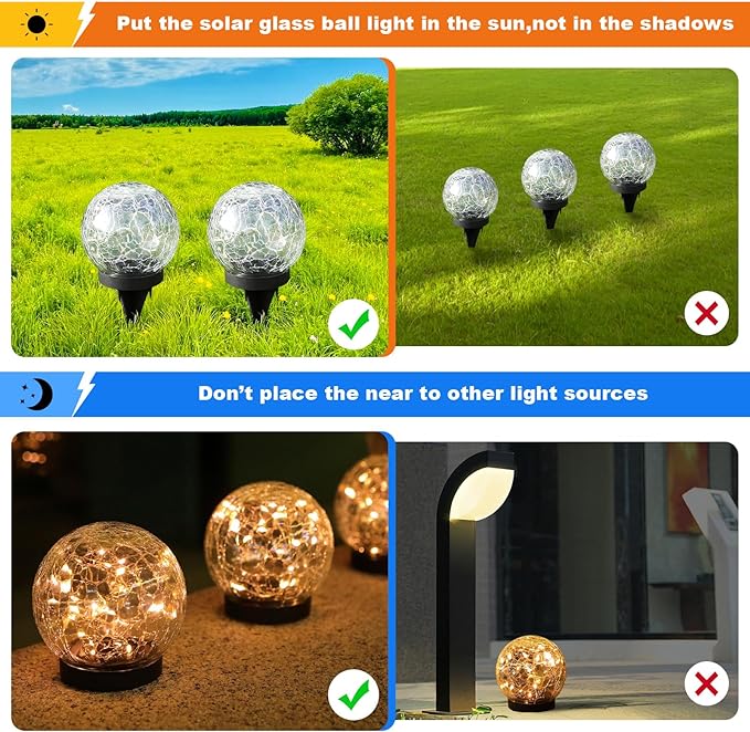 Solar Globe Lights Outdoor Waterproof-Solar Balls-Solar Garden Lights-Orbs for Outside 4 Pack Cracked Glass Ball for Lawn Patio Yard Backyard Decorations MLKNK