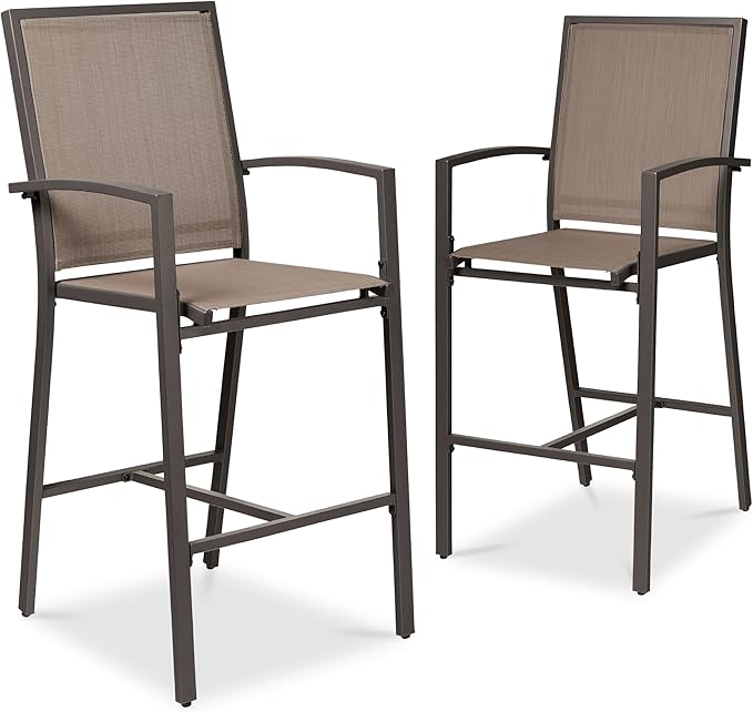 Best Choice Products Outdoor Bar Stools Set of 2, Bar Height, Patio Furniture, All Weather Mesh Design w/Armrest - Brown/Brown BestChoiceProducts