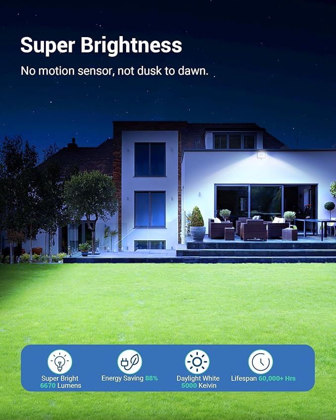 DEWENWILS 2-Pack 65W LED Flood Light Outdoor, 6670 LM Super Bright Security Lights Switch Controlled, IP65 Waterproof, 5000K Flood Lights Outdoor for Yard, Garage, Garden, UL Listed DEWENWILS