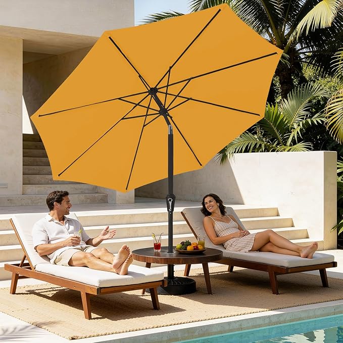 MEWAY 9ft Patio Umbrella Outdoor Table Umbrellas with Push Button Tilt and Crank, Market Umbrella 8 Sturdy Ribs for Deck, Garden, Pool and Backyard, Sun Orange MEWAY