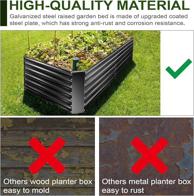 EDOSTORY Metal Raised Bed Garden Bed Kit, 6x3x2ft Tall Galvanized Planter Raised Garden Boxes Outdoor, Large Metal Raised Garden Beds for Flowers, Vegetables, Herbs EDOSTORY
