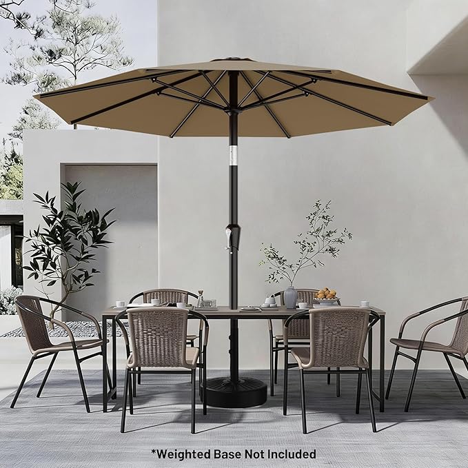 AreShark 9 FT Patio Umbrella for Outdoor, Outdoor Table Umbrella with Push Button Tilt and Crank, Outdoor Patio Umbrellas with 8 Sturdy Ribs for Market, Garden, Pool (Khaki) Rootora