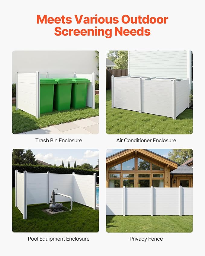 VEVOR Outdoor Privacy Screens, 50" W x 50" H Air Conditioner Fence, Pool Equipment Enclosure, Horizontal Vinyl Privacy Fence, Perfect to Enclose Trash Can and A/C Units (4-Panel) VEVOR