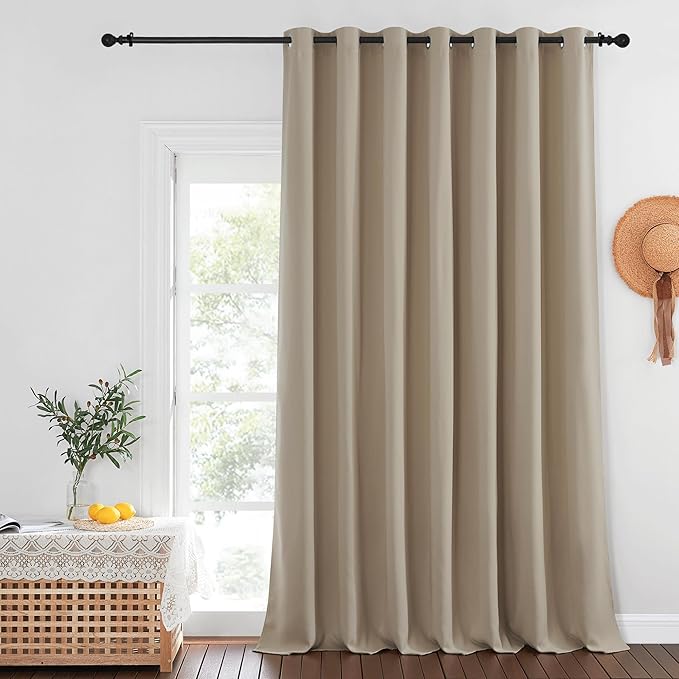 NICETOWN Blackout Patio Curtains 100 x 144 Inches Long for Sliding Door Extral Wide Blackout Curtain Panels Thermal Insulated Room Divider - Grommet Top, 100" W x 144" L, 1 Panel, Taupe NICETOWN