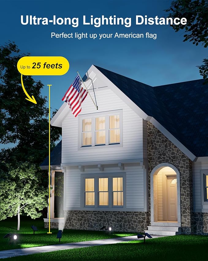 Solar Spot Lights Outdoor Waterproof for Flag, Palm Tree, Pole, Sign, Statue, Mailbox, Bright LED Outside Landscape Flood Spotlights for Accent Uplighting Yard, Garden, House, Backyard, Patio FALOVE