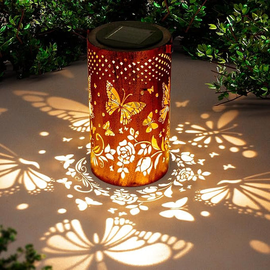 Butterfly Solar Lanterns Outdoor Hanging, Hollowed-Out Metal Waterproof LED Garden Decor Light for Patio Yard Pathway Lawn Front Porch, Christmas Thanksgiving Birthday Gifts for Women Mom Grandma DIBIEECN