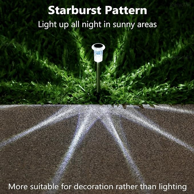 DenicMic Solar Lights Outdoor 15 Pack Waterproof 6000K Cold White LED Stainless Steel Stake Outside Lights for Yard Pathway Garden Driveway Walkway Landscape Path Lighting Denicmic
