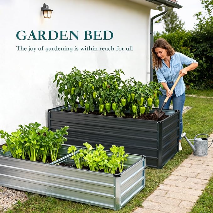 DUMOS Raised Garden Bed Outdoor, 6x3x2ft Planter Box Outdoor for Deep-Rooted Herbs/Flowers/Vegetables, Large Metal Garden Bed for Patio, Balcony and Backyard, Gray DumosLifestyle