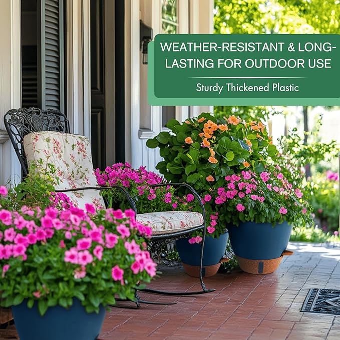 8/10/12 Inch Large Self Watering Pots for Indoor Plants Plastic Plant Pot for Outdoor Plants, Water Level Window & Spacious Reservoir Flower Pots Decorative Planter with Drainage and Tray (Blue) Montresor