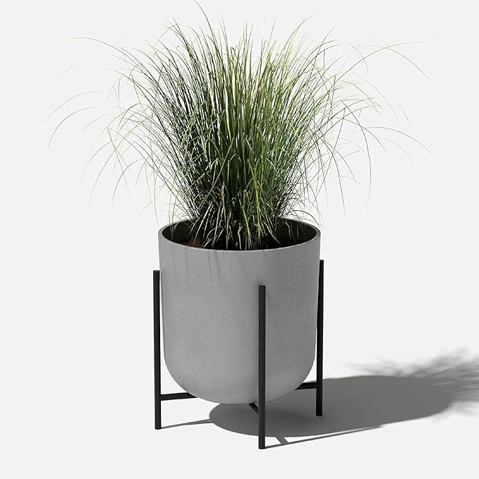 Veradek Mason Series Raised Lima Planter - Round Planter for Patio/Balcony | Plastic-Stone Composite w/Metal Plant Stand | Modern Décor for Plants VeradekOutdoor