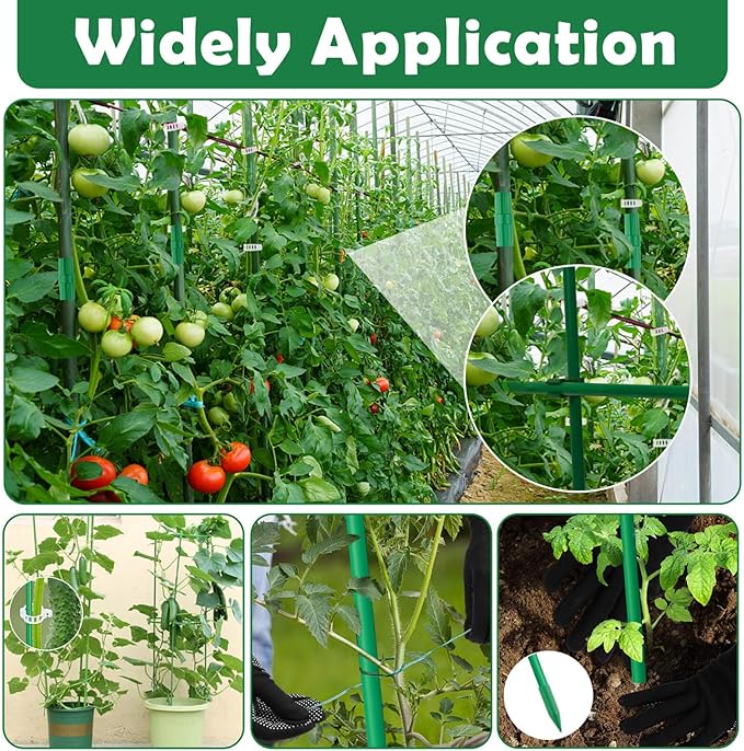 Cludoo 393PCS Garden Stakes Set with 120 Sets Fiberglass Plant Stakes Sticks Supports and Accessories, DIY 4ft 5ft 6ft 7ft Tomato Stakes for Tomato,Vegetables, Pepper, Indoor Outdoor Spring Plants Cludoo